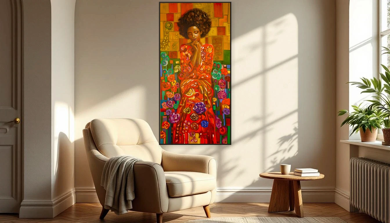 Rustige leeshoek met natuurlijk licht en een lege muur als canvas voor kunst