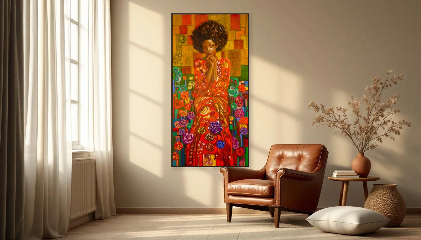 Rustig leeshoekje met Serenity van DNH Artful Living aan de muur