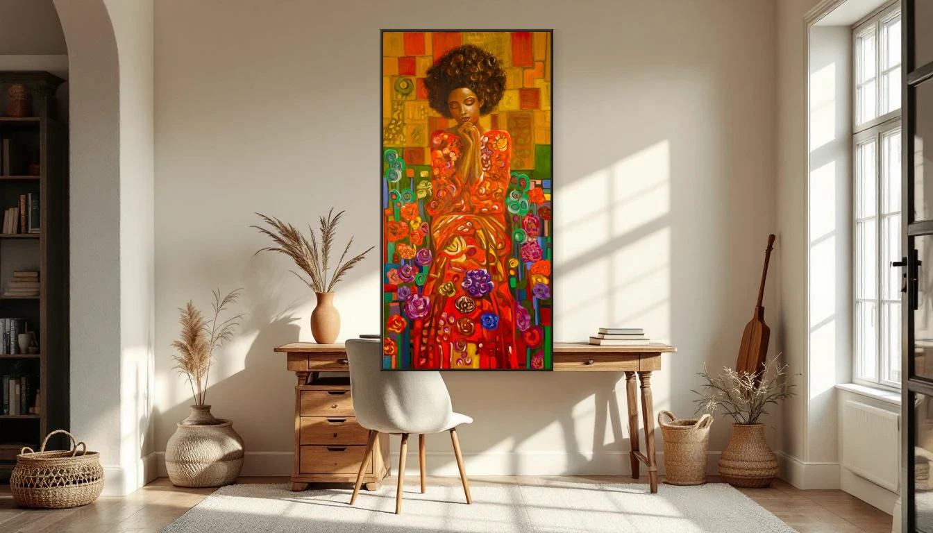 A quiet studio corner where a single artwork becomes the room's anchor