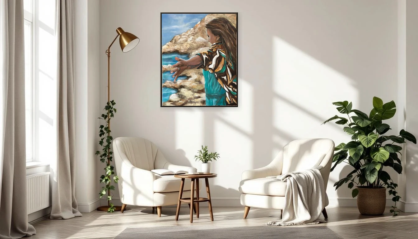 A cosy reading corner with Freedom by DNH Artful Living on the wall
